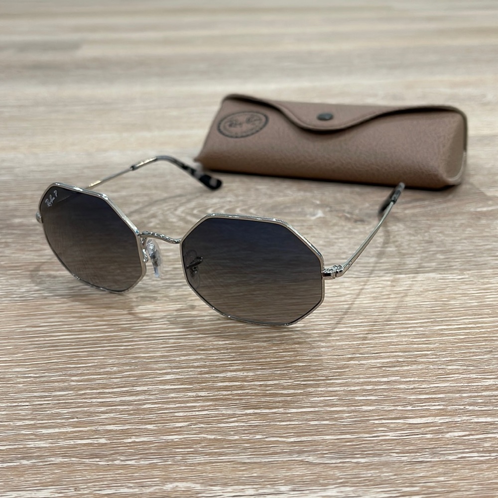 Ray-Ban Octagon 1972 Silver Frame Light Blue Gradient Polarized Lens Sunglasses